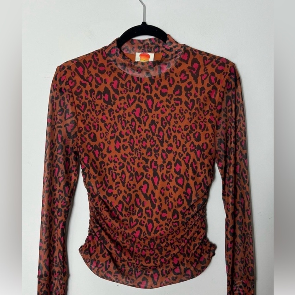 FARM Rio Mesh Leopard Print Mock Neck Top